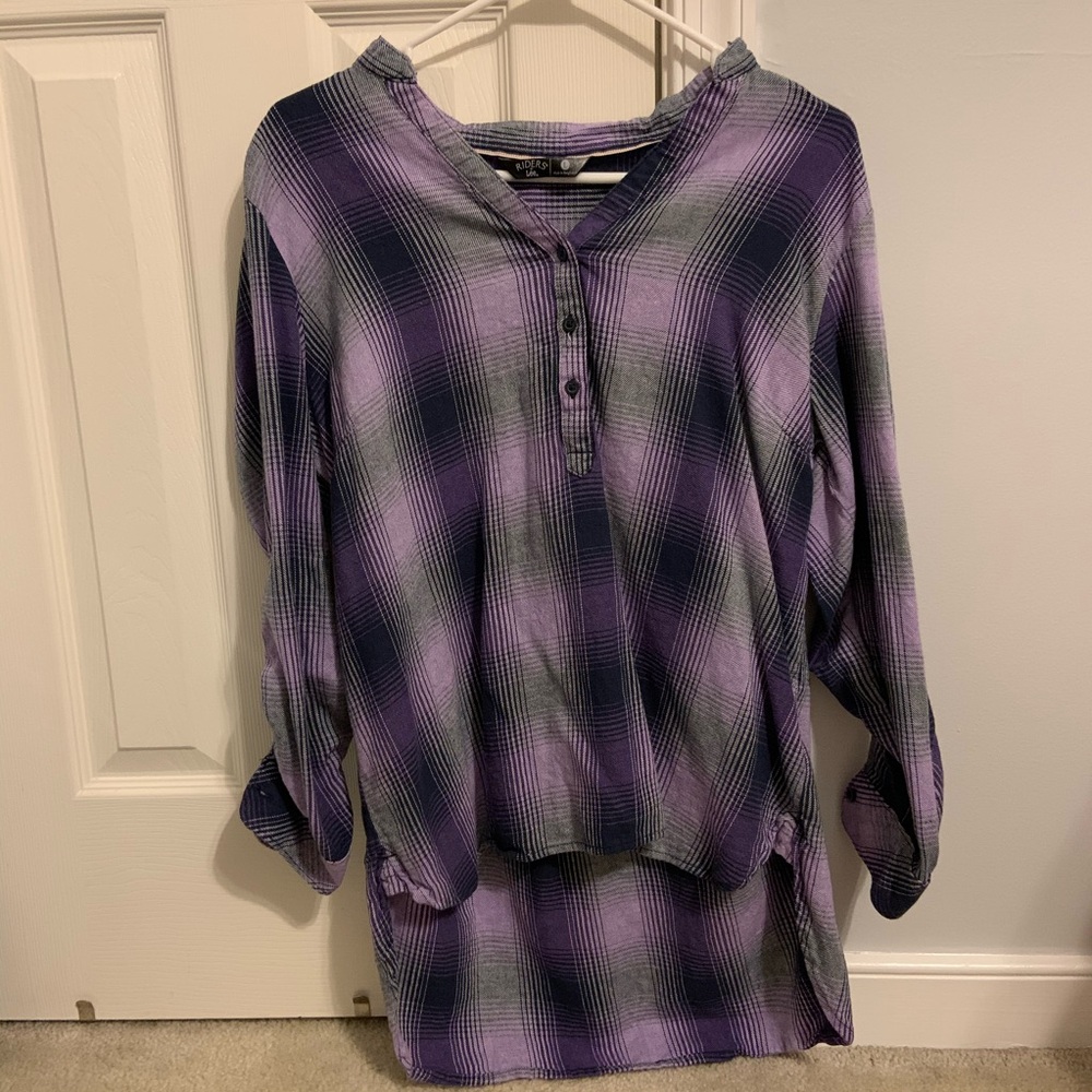 purple and black checkered flannel